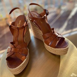 Saint Laurent  Tribute Leather Espadrille Wedge Sandals